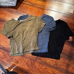 Zara Trio of Cropped T-Shirts in Black, Blue, and Olive